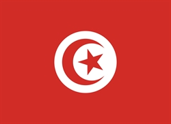 [ai] The national flag of Tunisia featuring a red background with a white circle containing a crescent and a five-pointed star, both in red.